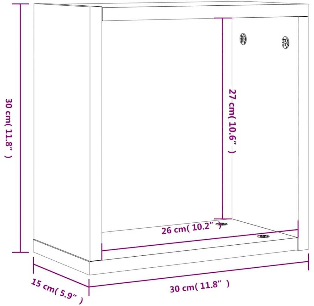 Wall Cube Lentynos 2 vnt Rudas ąžuolas 30x15x30 cm