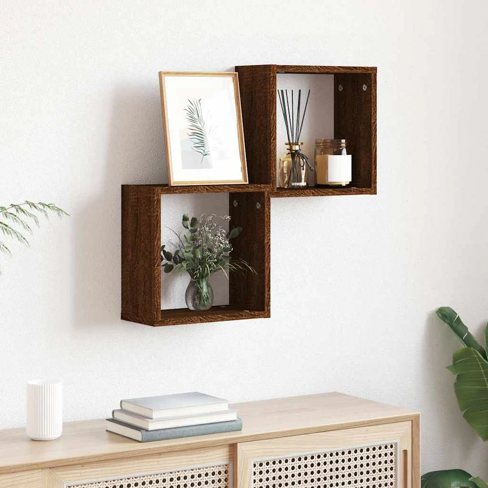 Wall Cube Lentynos 2 vnt Rudas ąžuolas 30x15x30 cm