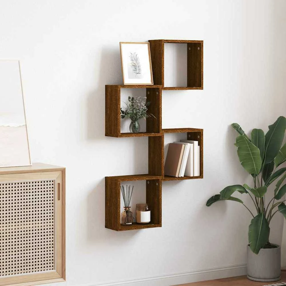 Wall Cube Lentynos 4 vnt Rudas ąžuolas 30x15x30 cm