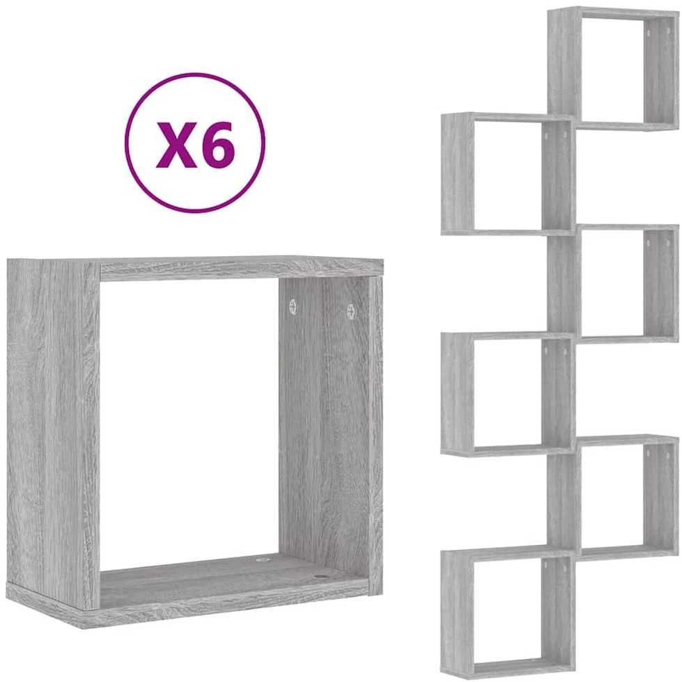 Wall Cube lentynos 6 vnt Pilka Sonoma 30x15x30 cm