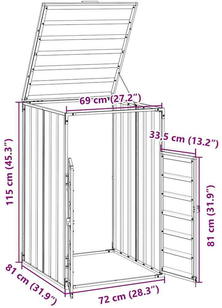 Wheelie Bin saugykla vienai šiukšliadėžei žaliai 72x81x115 cm