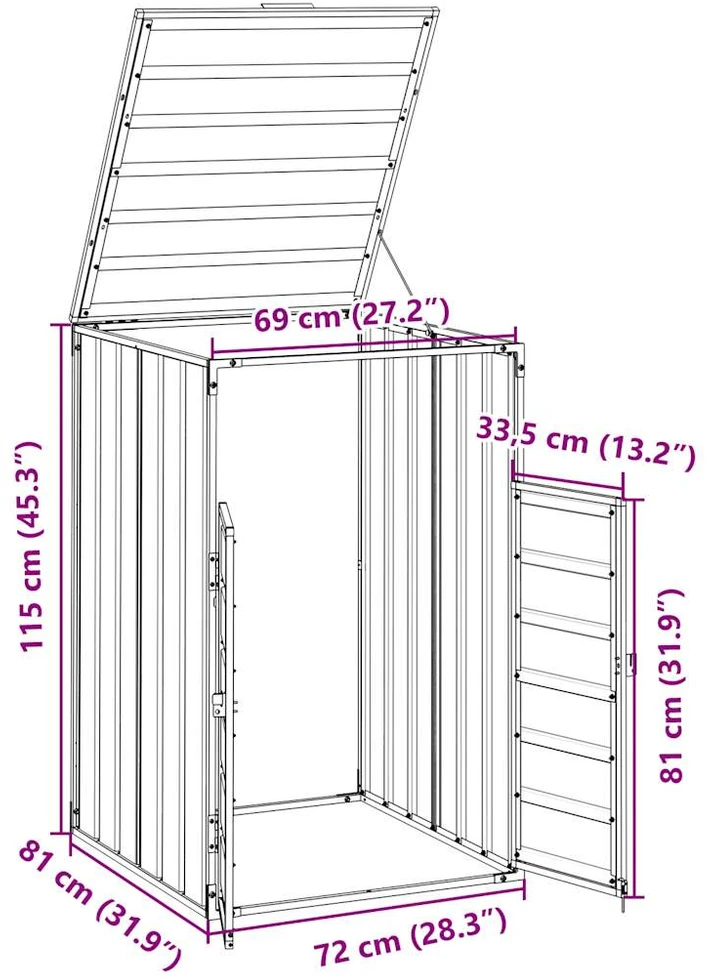Wheelie Bin saugykla vienai šiukšliadėžei žaliai 72x81x115 cm
