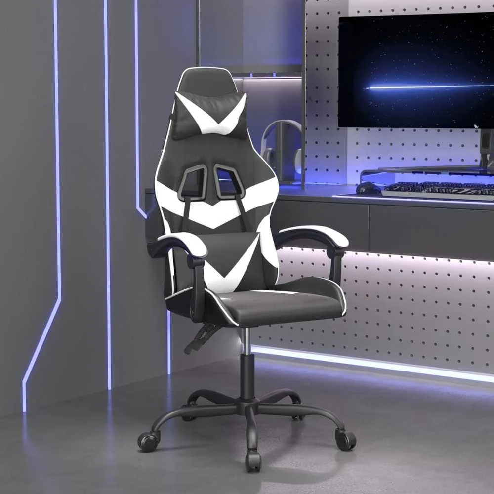 Žaidimų kėdė, juodos ir baltos spalvos, dirbtinė oda
