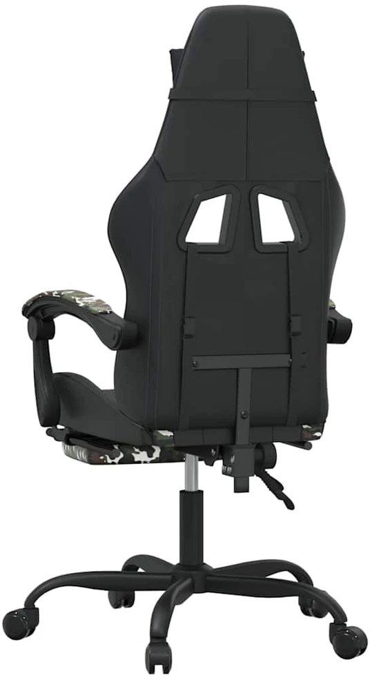 Žaidimų kėdė su pakoja, juoda ir kamufliažinė, dirbtinė oda