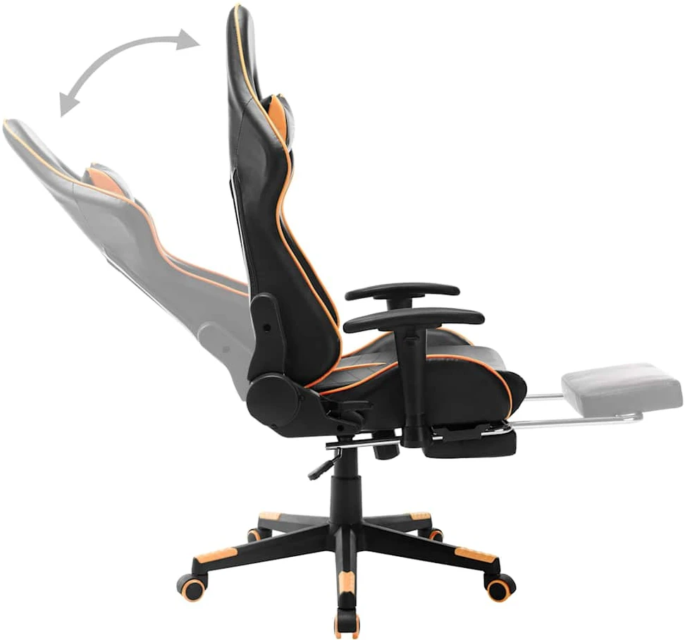 Žaidimų kėdė su pakoja, juoda ir oranžinė, dirbtinė oda
