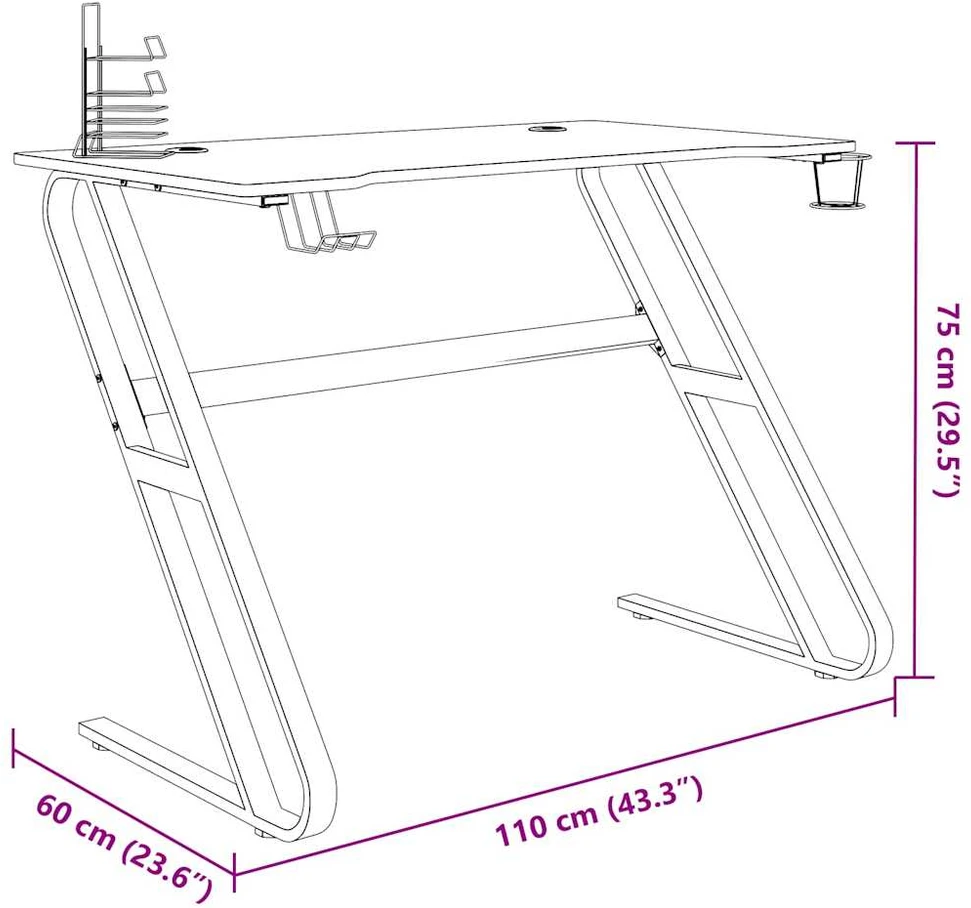 Žaidimų stalas su ZZ formos kojelėmis, juodas, 110x60x75cm