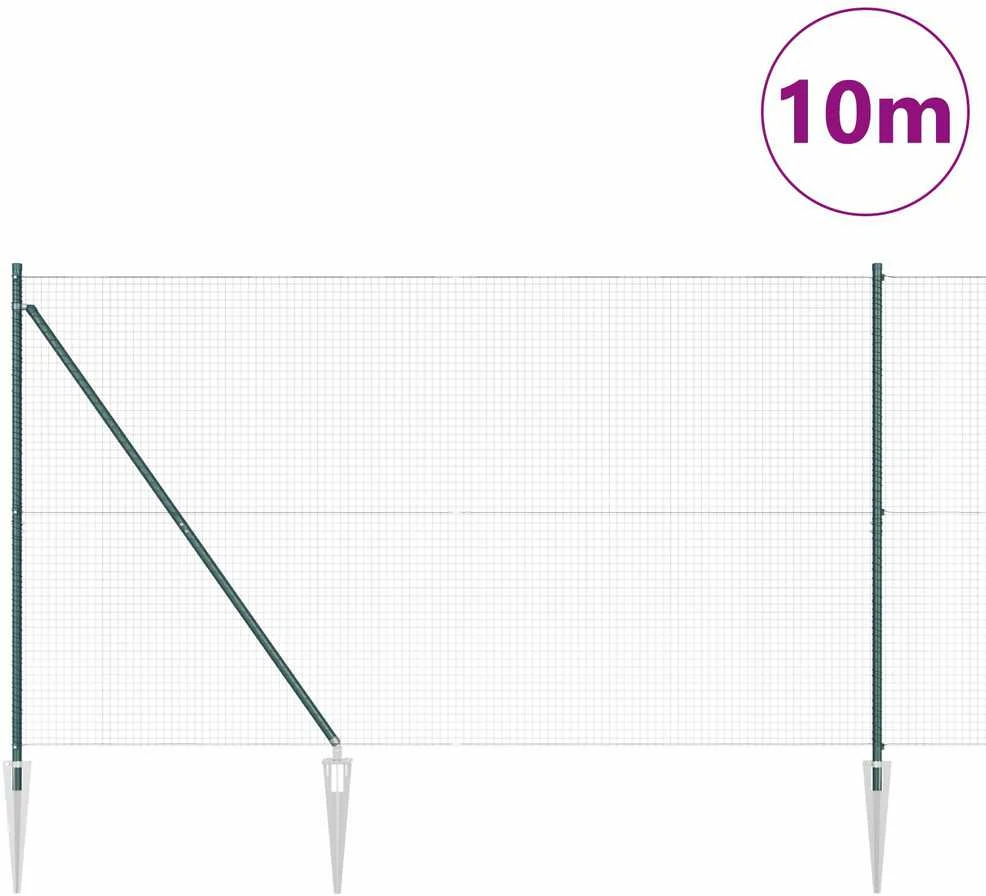 Suvirintas vielinis tvoras su smailiais galais 10 x 1,5 m Žalia