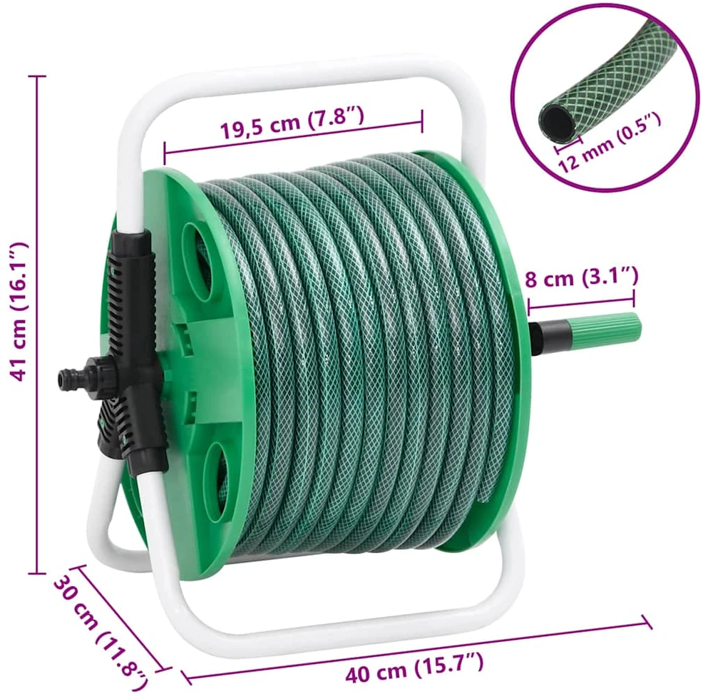 Žarnos ritė su tvirtinimo detalėmis, žalia, 0,5", 30m, PVC