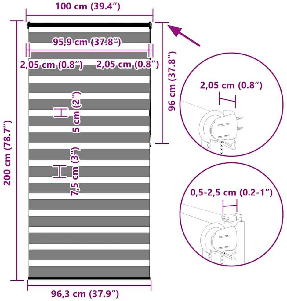 zebrinės žaliuzės 100x200 cm audinio plotis 95,9 cm poliesteris
