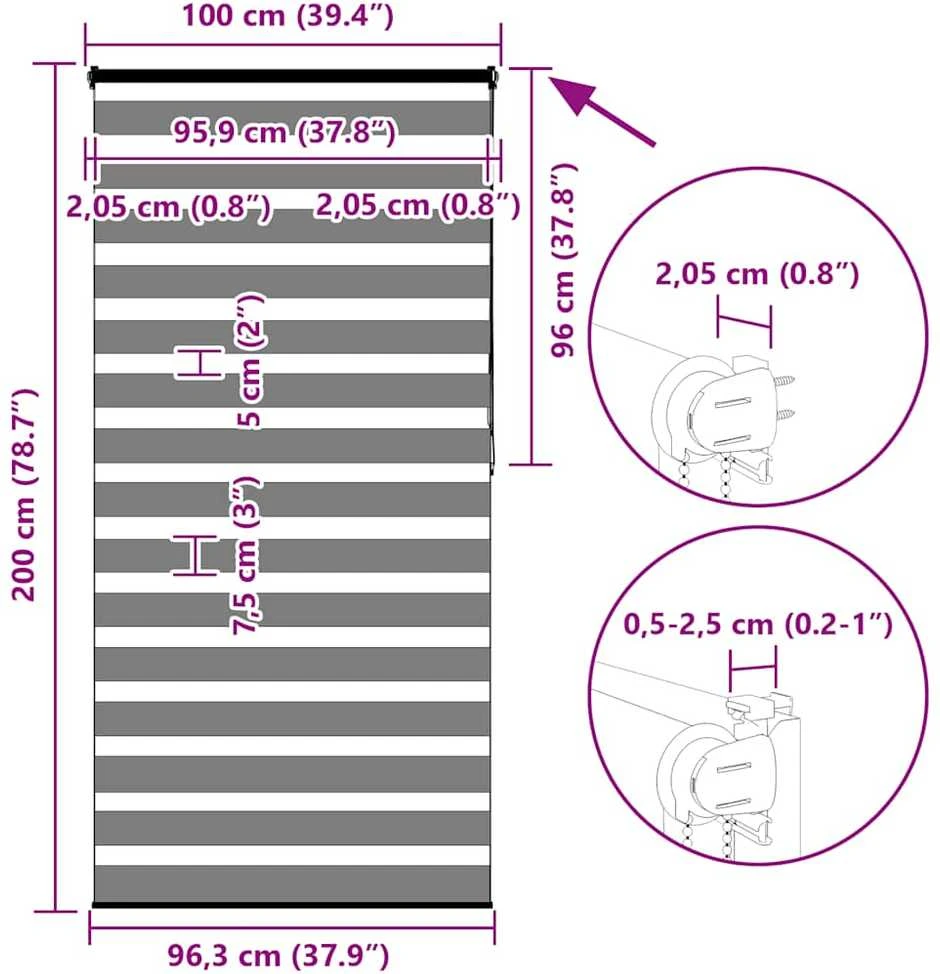 zebrinės žaliuzės 100x200 cm audinio plotis 95,9 cm poliesteris