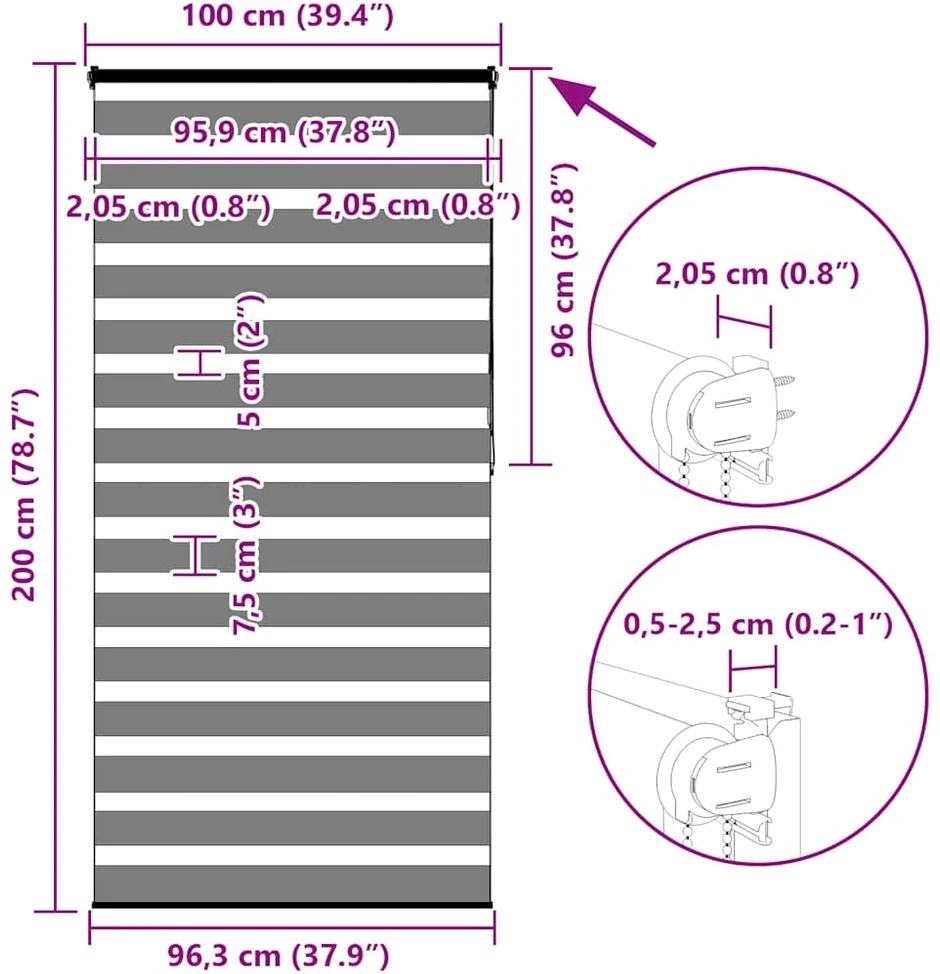 zebrinės žaliuzės 100x200 cm audinio plotis 95,9 cm poliesteris