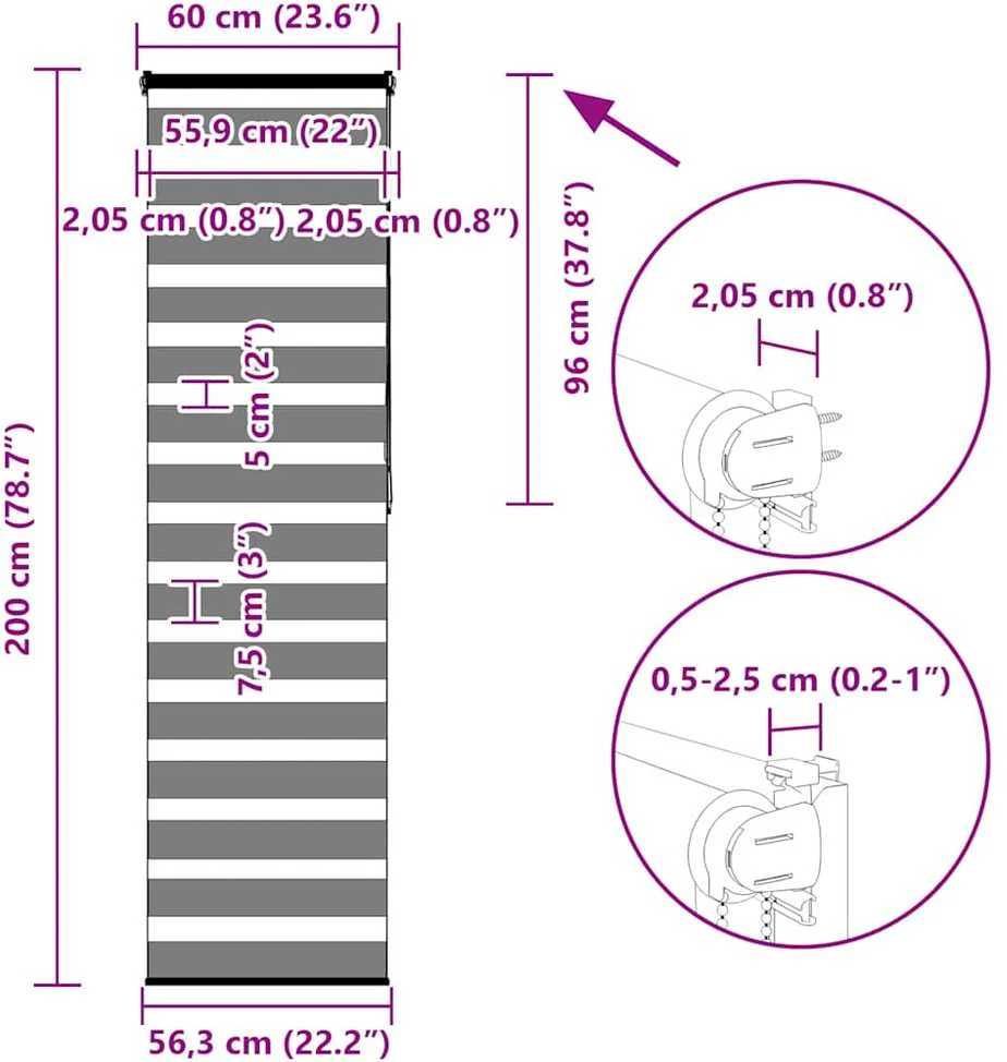 zebrinės žaliuzės 60x200 cm audinio plotis 55,9 cm poliesteris
