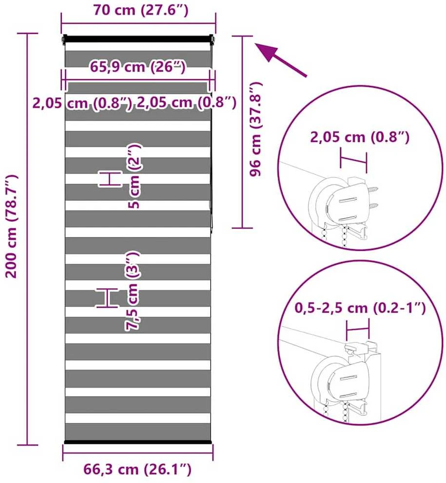zebrinės žaliuzės 70x200 cm audinio plotis 65,9 cm poliesteris