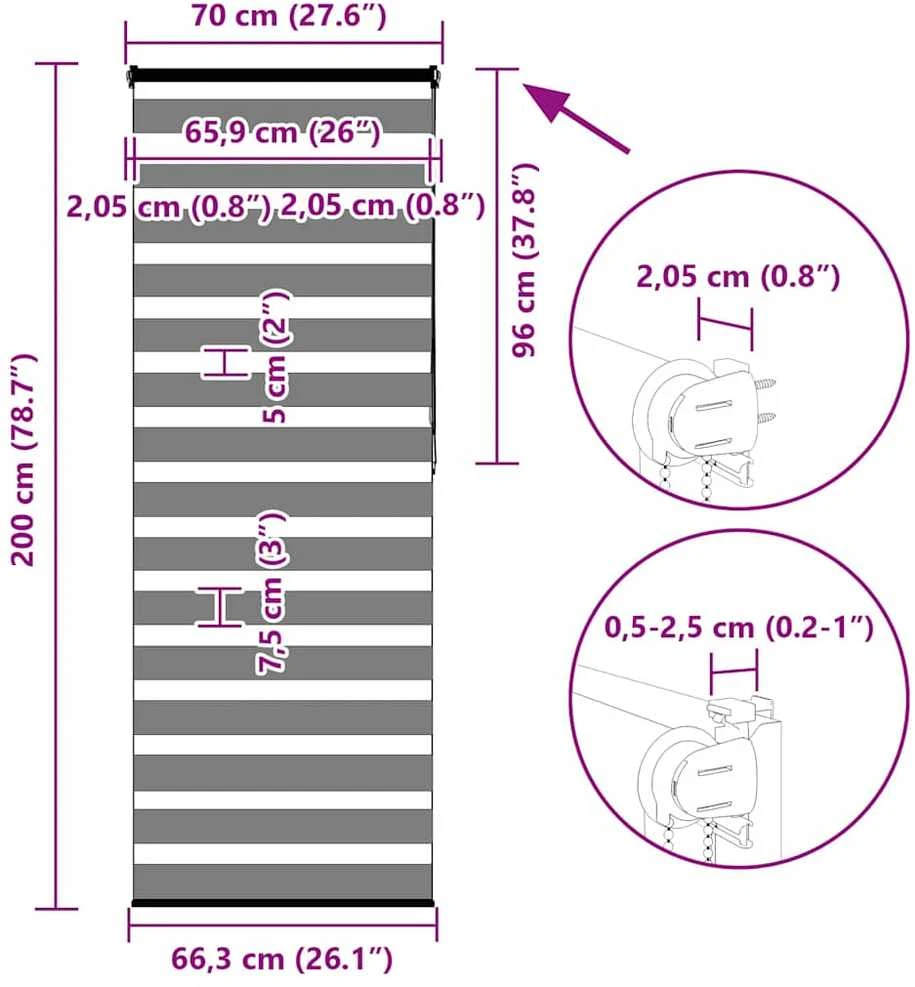 zebrinės žaliuzės 70x200 cm audinio plotis 65,9 cm poliesteris