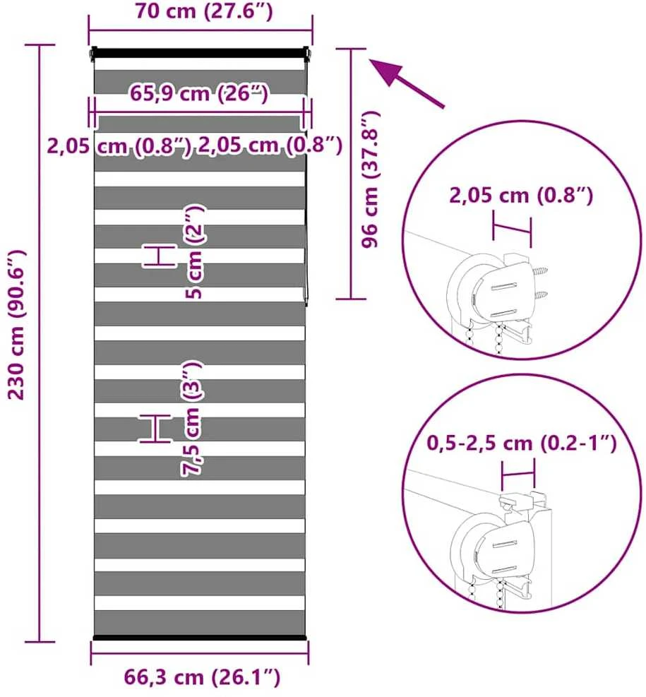 zebrinės žaliuzės 70x230 cm audinio plotis 65,9 cm poliesteris