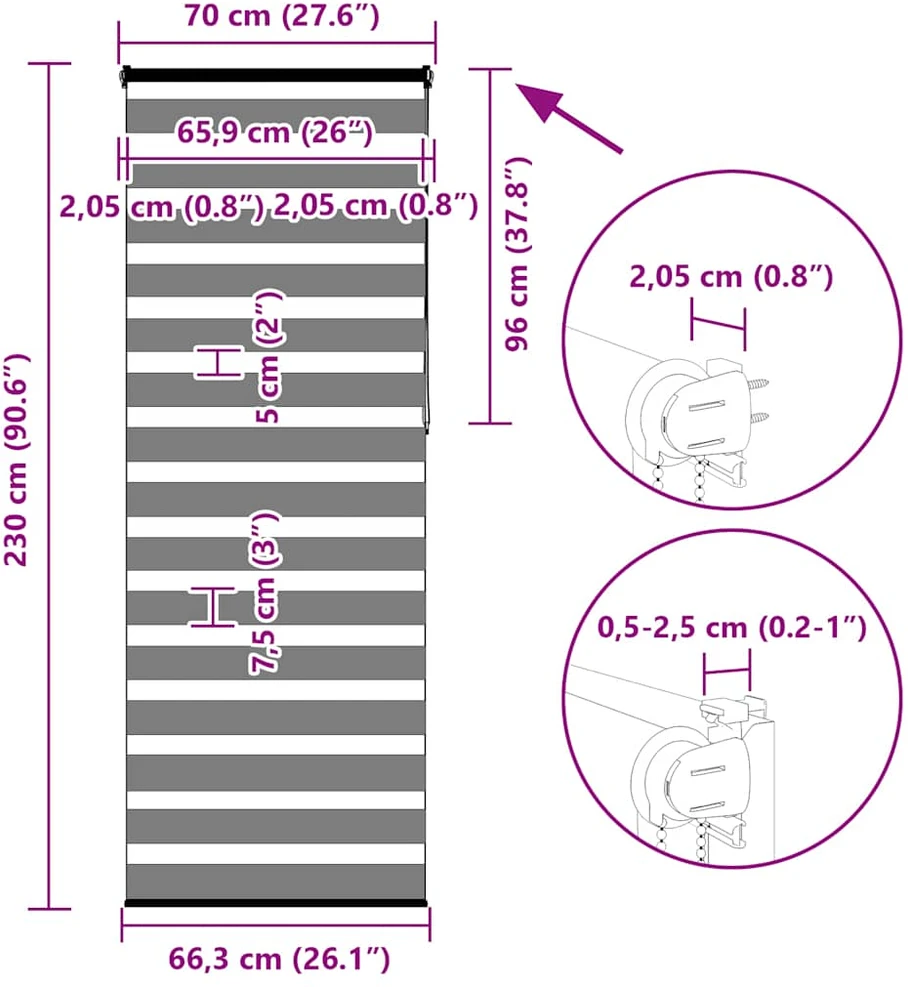 zebrinės žaliuzės 70x230 cm audinio plotis 65,9 cm poliesteris