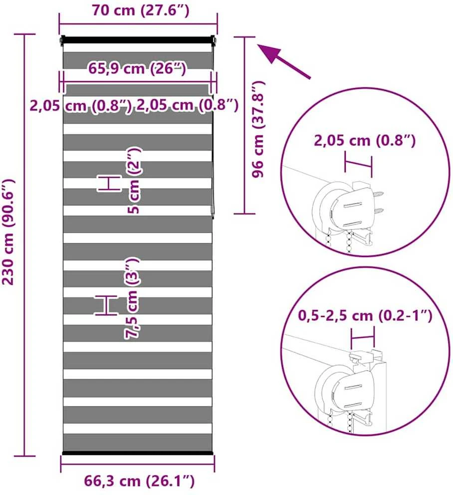 zebrinės žaliuzės 70x230 cm audinio plotis 65,9 cm poliesteris