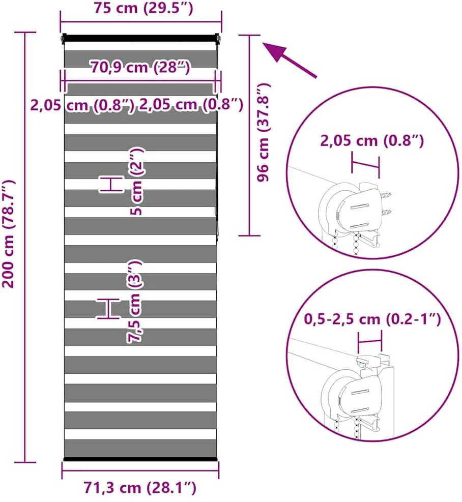 zebrinės žaliuzės 75x200 cm audinio plotis 70,9 cm poliesteris