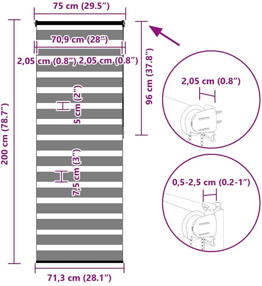zebrinės žaliuzės 75x200 cm audinio plotis 70,9 cm poliesteris