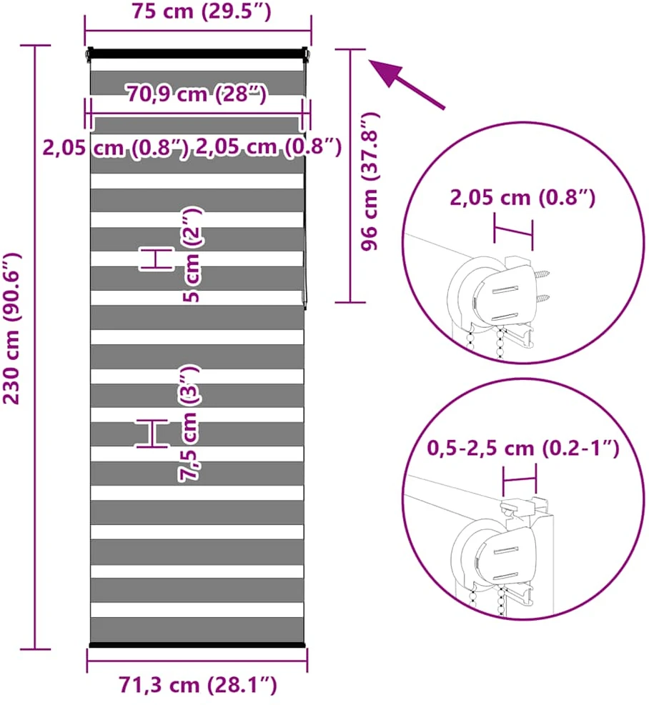 zebrinės žaliuzės 75x230 cm audinio plotis 70,9 cm poliesteris