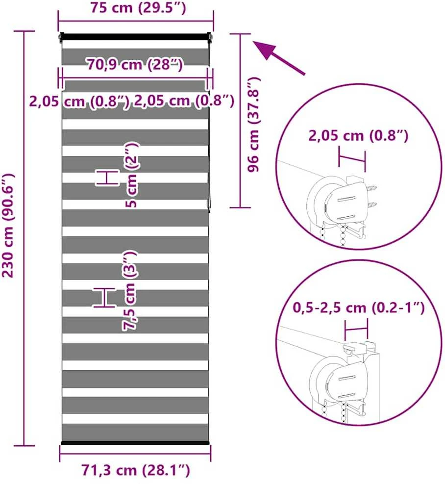 zebrinės žaliuzės 75x230 cm audinio plotis 70,9 cm poliesteris