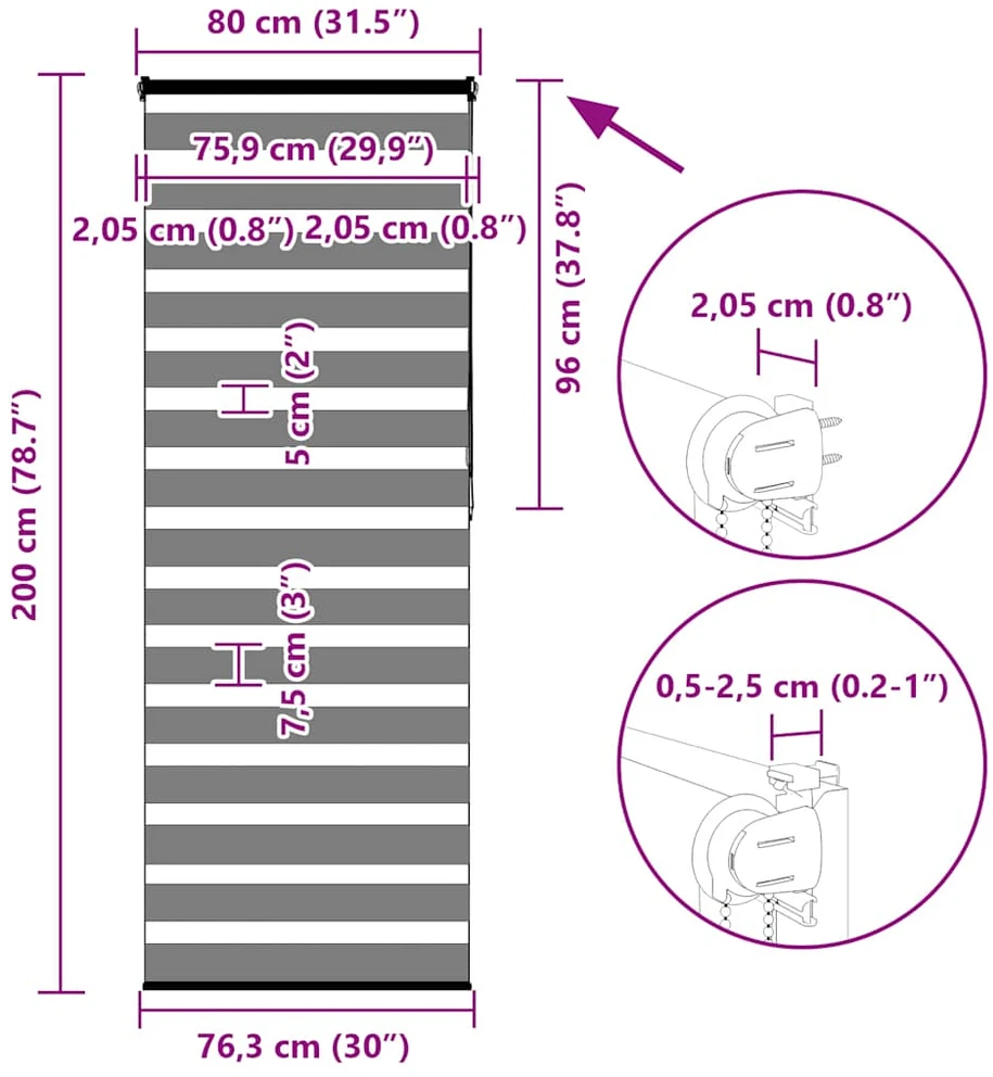 zebrinės žaliuzės 80x200 cm audinio plotis 75,9 cm poliesteris