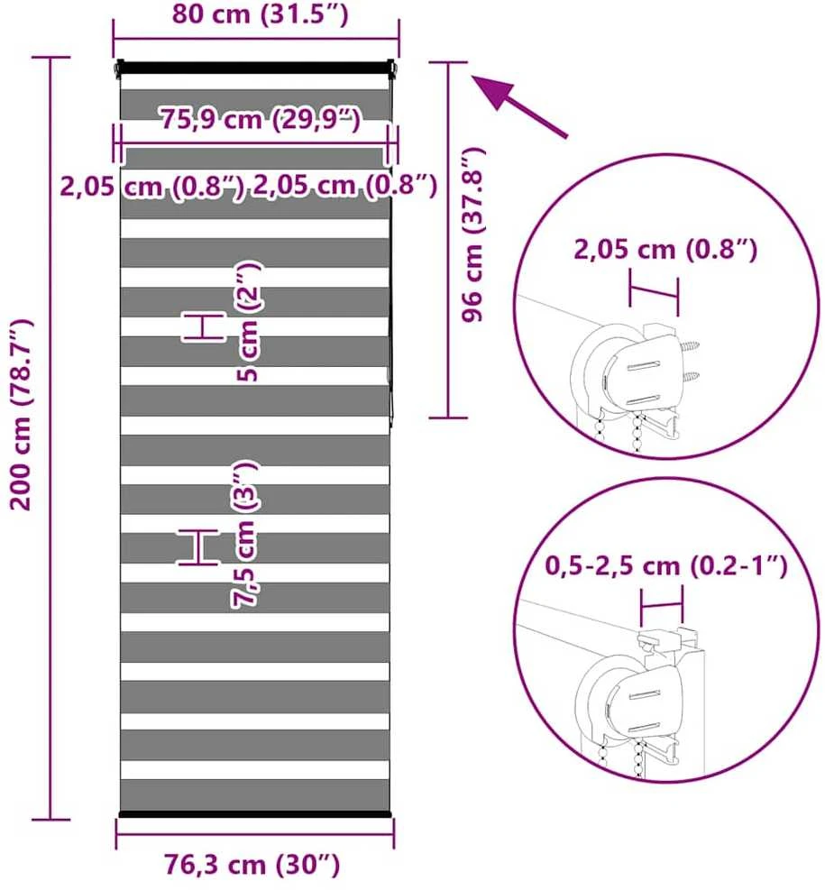 zebrinės žaliuzės 80x200 cm audinio plotis 75,9 cm poliesteris