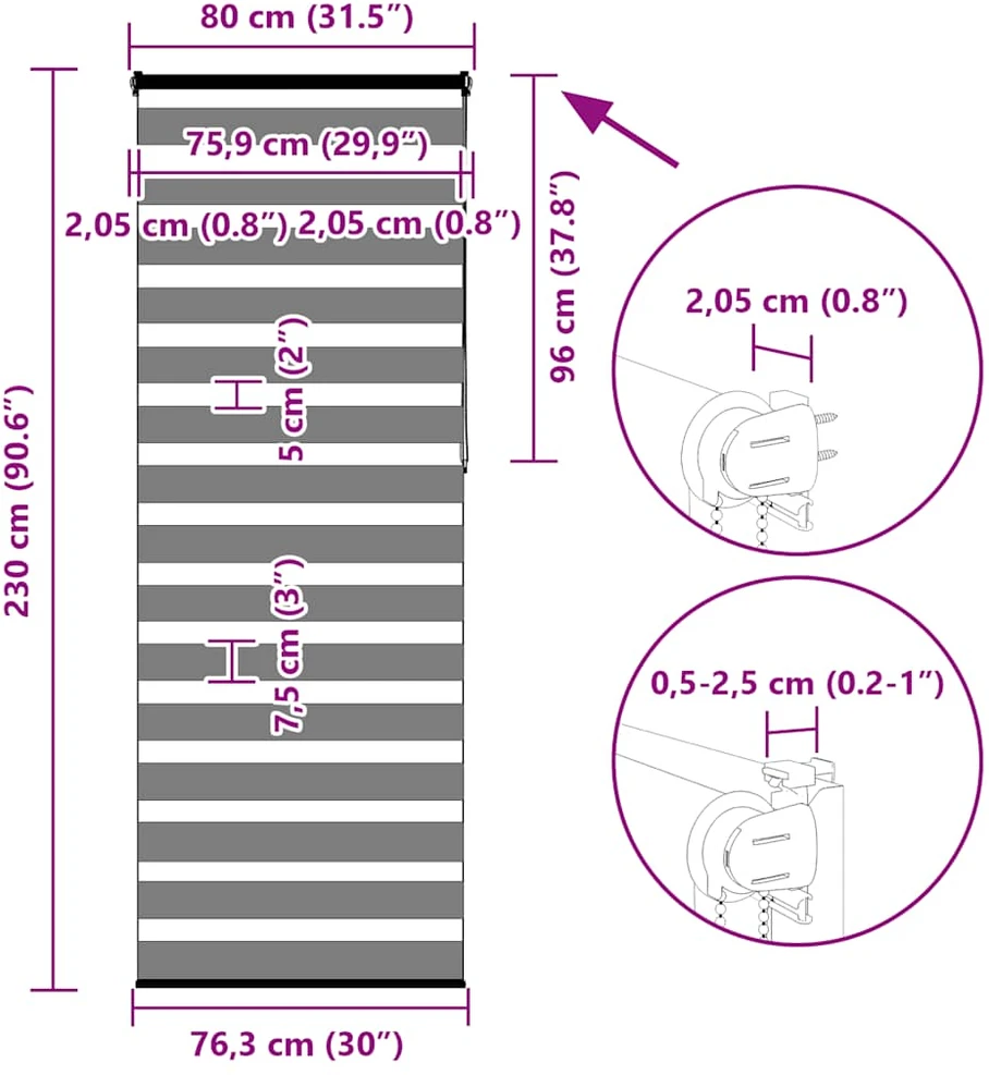zebrinės žaliuzės 80x230 cm audinio plotis 75,9 cm poliesteris