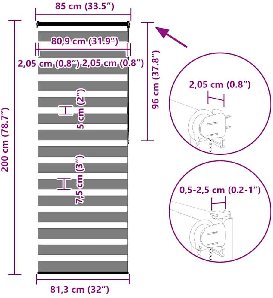 zebrinės žaliuzės 85x200 cm audinio plotis 80,9 cm poliesteris