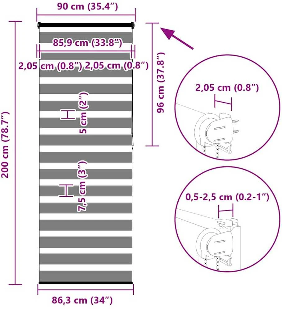 zebrinės žaliuzės 90x200 cm audinio plotis 85,9 cm poliesteris