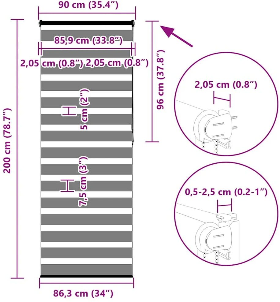 zebrinės žaliuzės 90x200 cm audinio plotis 85,9 cm poliesteris