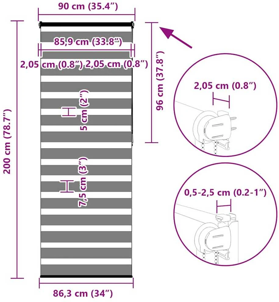zebrinės žaliuzės 90x200 cm audinio plotis 85,9 cm poliesteris