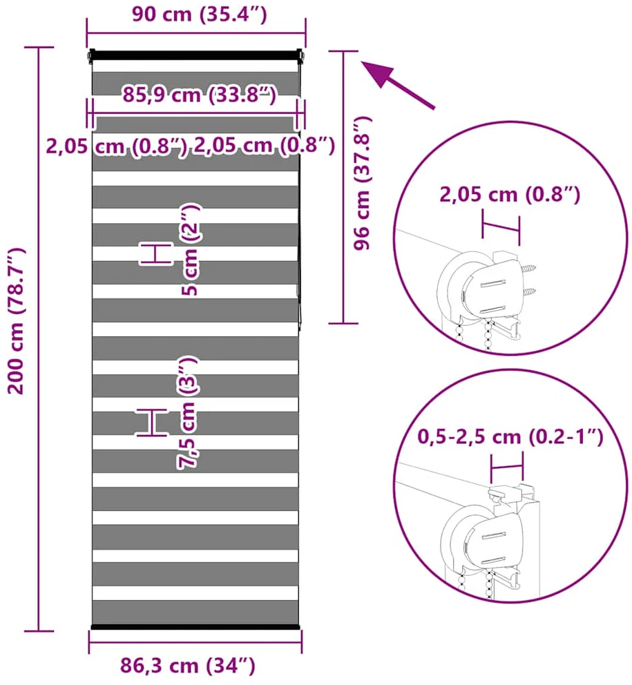 zebrinės žaliuzės 90x200 cm audinio plotis 85,9 cm poliesteris