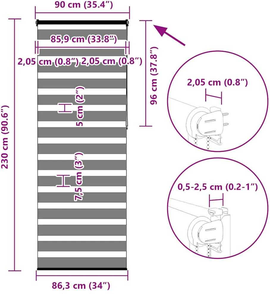 zebrinės žaliuzės 90x230 cm audinio plotis 85,9 cm poliesteris