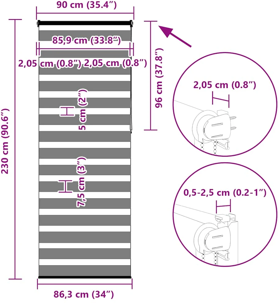 zebrinės žaliuzės 90x230 cm audinio plotis 85,9 cm poliesteris