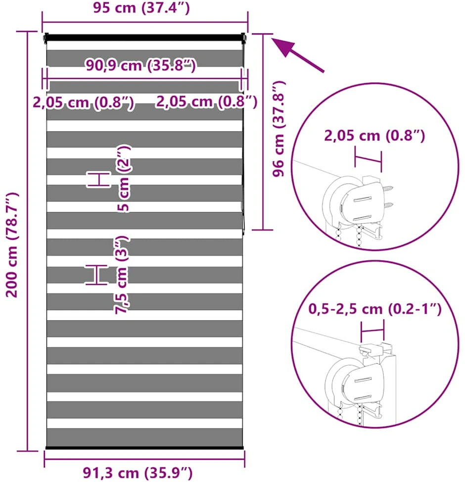 zebrinės žaliuzės 95x200 cm audinio plotis 90,9 cm poliesteris