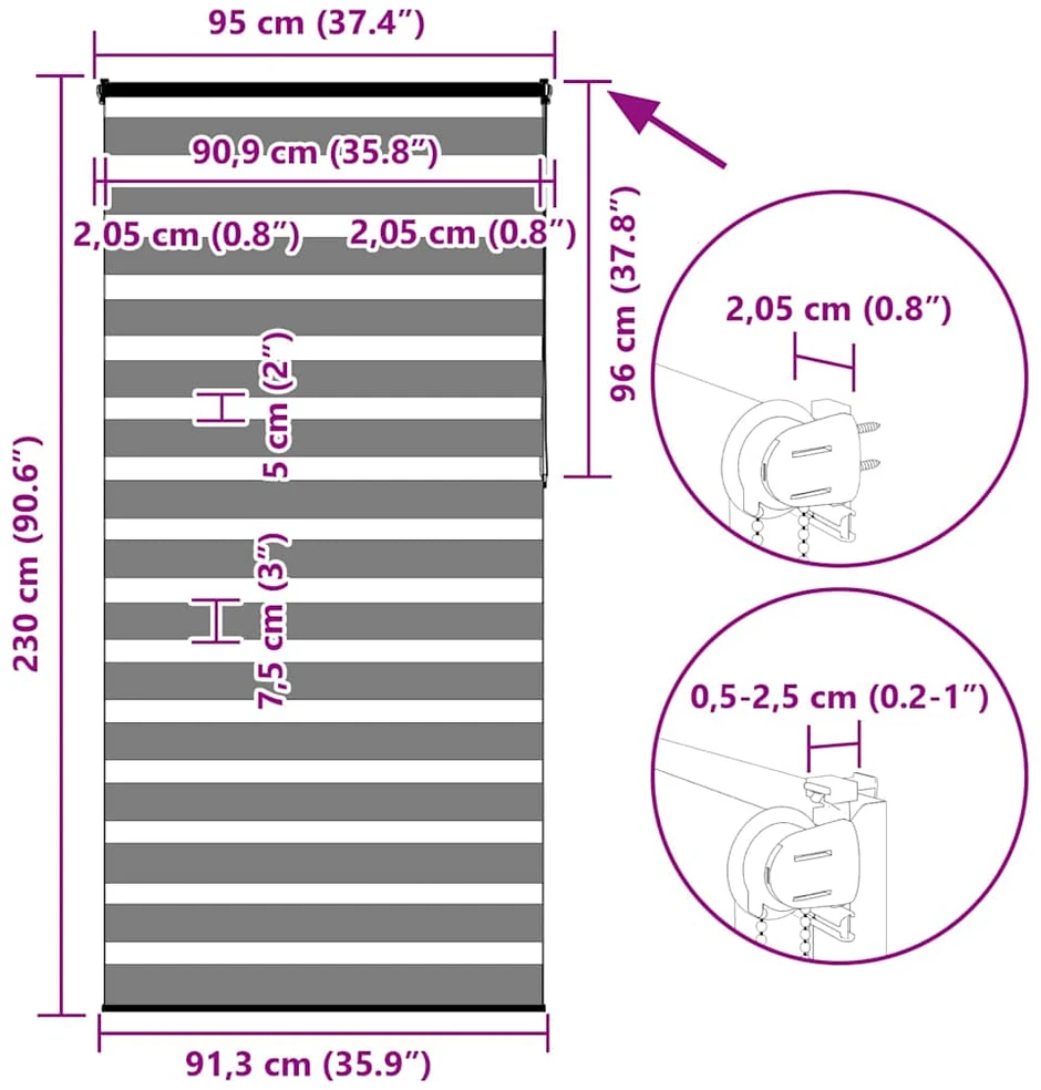 zebrinės žaliuzės 95x230 cm audinio plotis 90,9 cm poliesteris