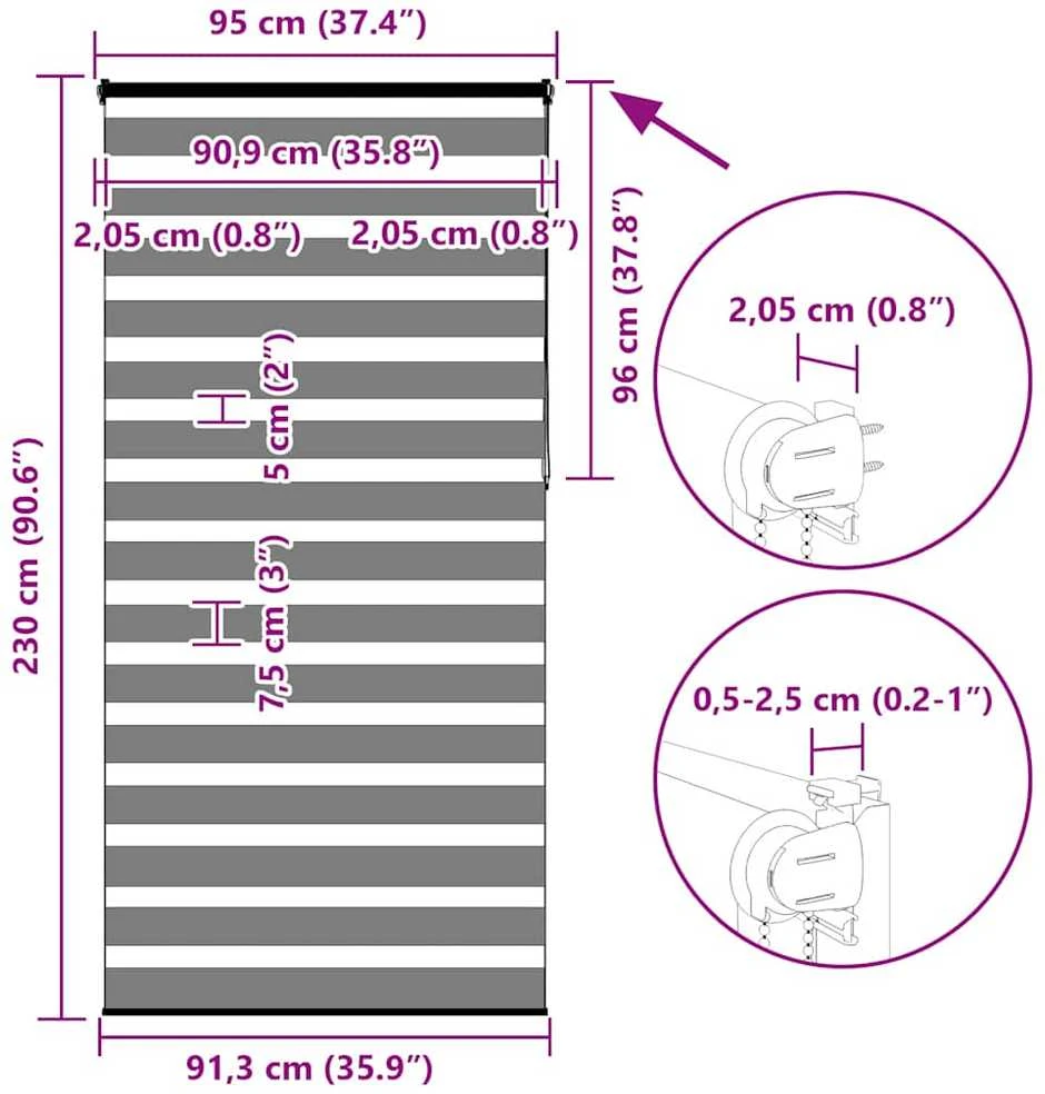 zebrinės žaliuzės 95x230 cm audinio plotis 90,9 cm poliesteris