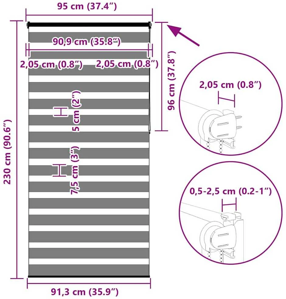 zebrinės žaliuzės 95x230 cm audinio plotis 90,9 cm poliesteris