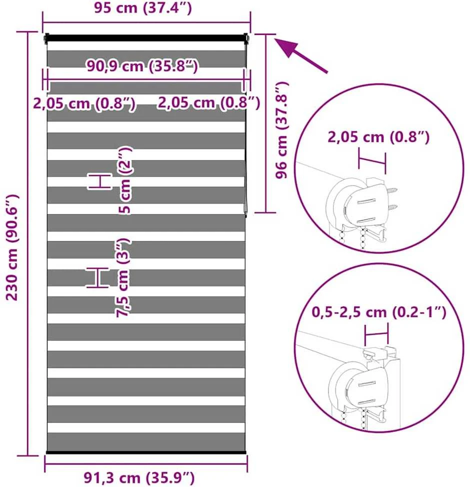 zebrinės žaliuzės 95x230 cm audinio plotis 90,9 cm poliesteris