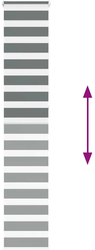 Zebrinės žaliuzės, tamsiai pilkos, 45x230 cm, audinys, plotis 40,9 cm, poliesteris