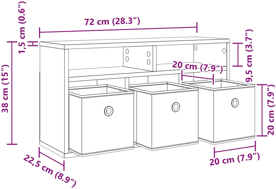 TV staliukas Žemas stalas su stalčių Rūkyta ąžuolas 72 x 22,5 x 38 cm