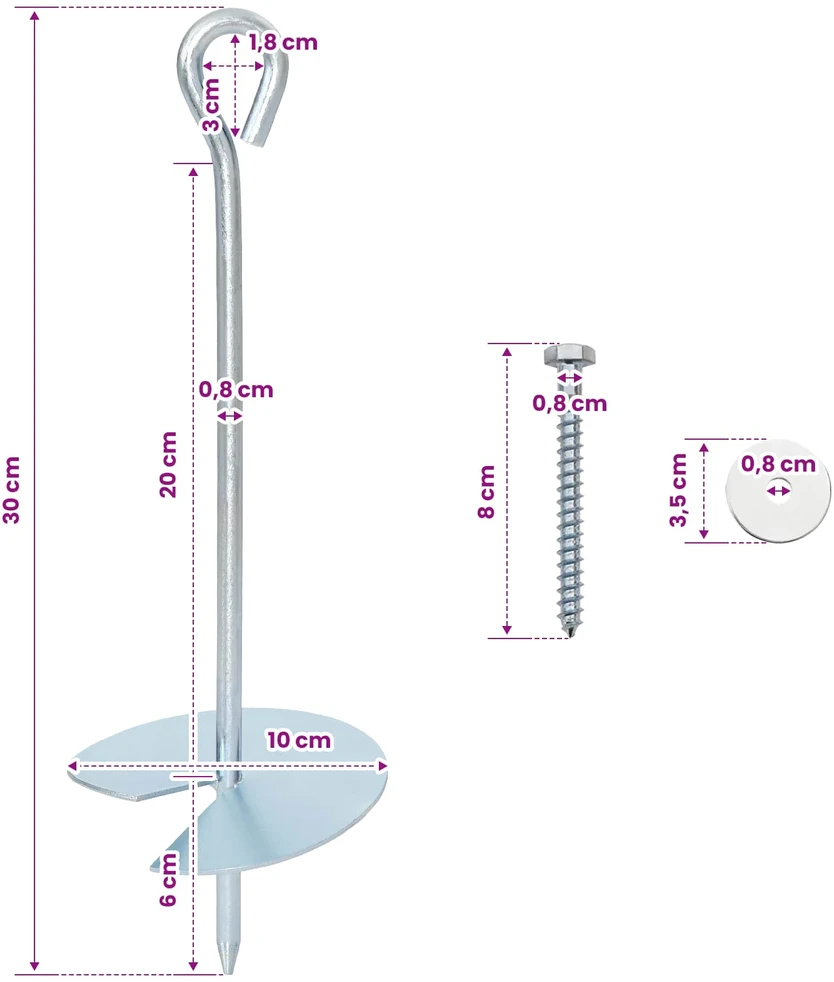 Žemės inkaras 2 vnt. Ø10 x 30 cm Cinkuotas metalas Sidabrinė