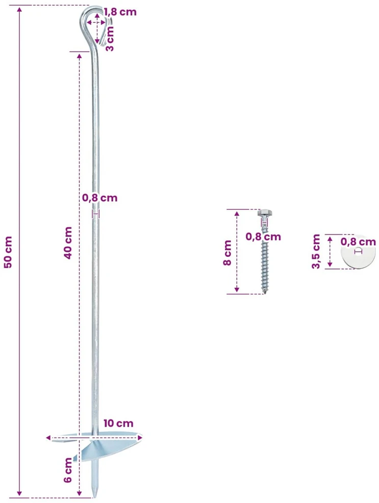 Žemės inkaras 4 vnt. Ø10 x 50 cm Cinkuotas metalas Sidabrinė
