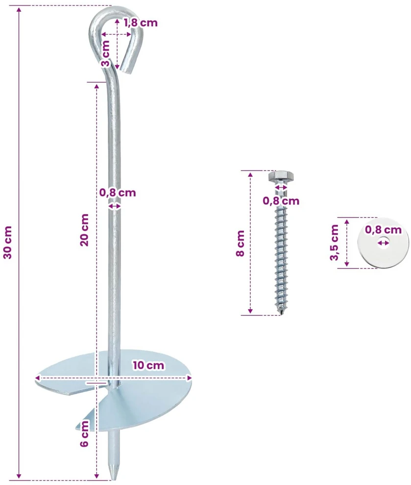 Žemės inkaras 6 vnt. Ø10 x 30 cm Cinkuotas metalas Sidabrinė