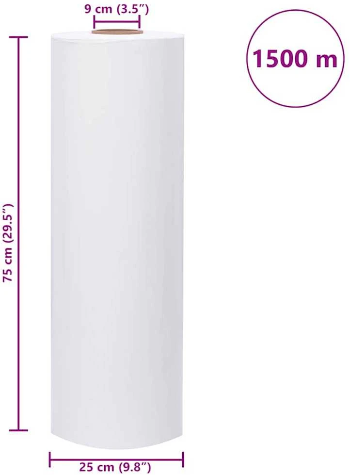 Žemės ūkio tampri plėvelė, balta, 25 µm, 75 cm x 1500 m