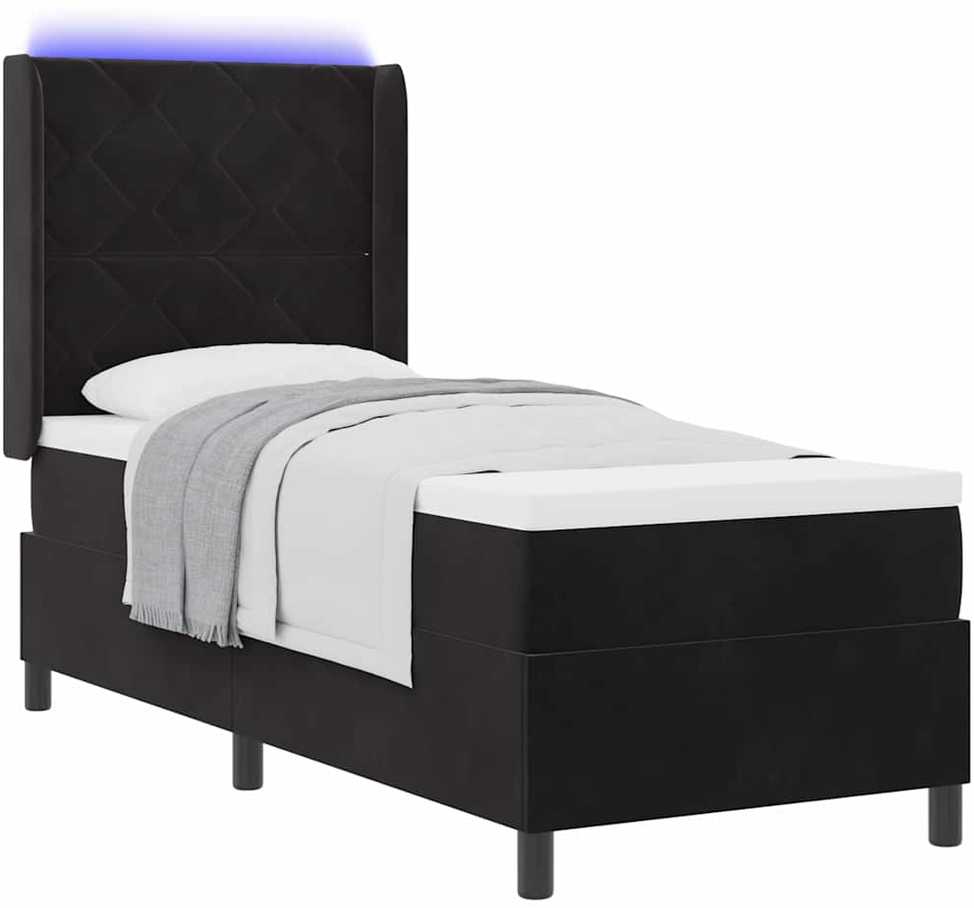 Kiemas lova su LED juostelėmis Juoda 80 x 200 cm Aksomas