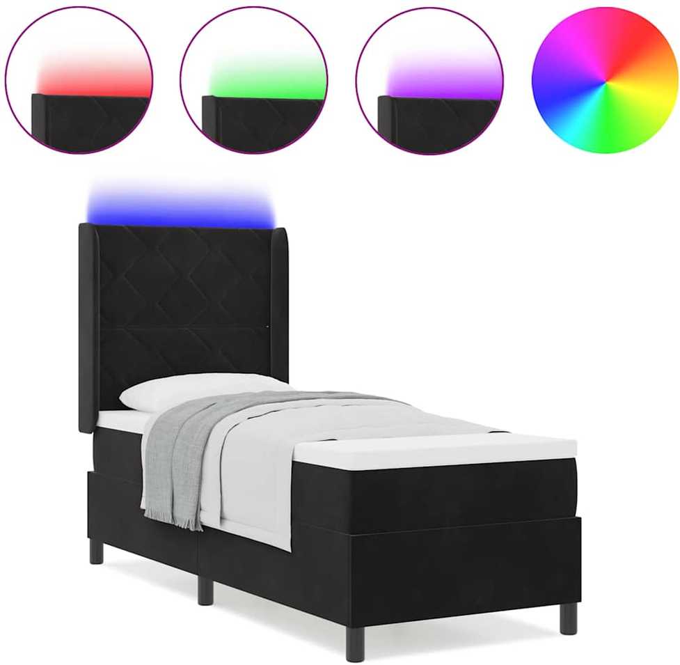 Kiemas lova su LED juostelėmis Juoda 80 x 200 cm Aksomas