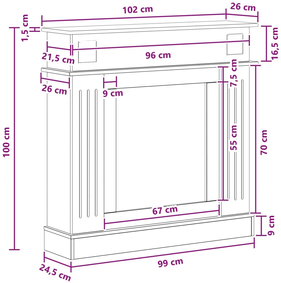 Židinio rėmas Balta 102 x 26 x 100 cm Apdirbta mediena