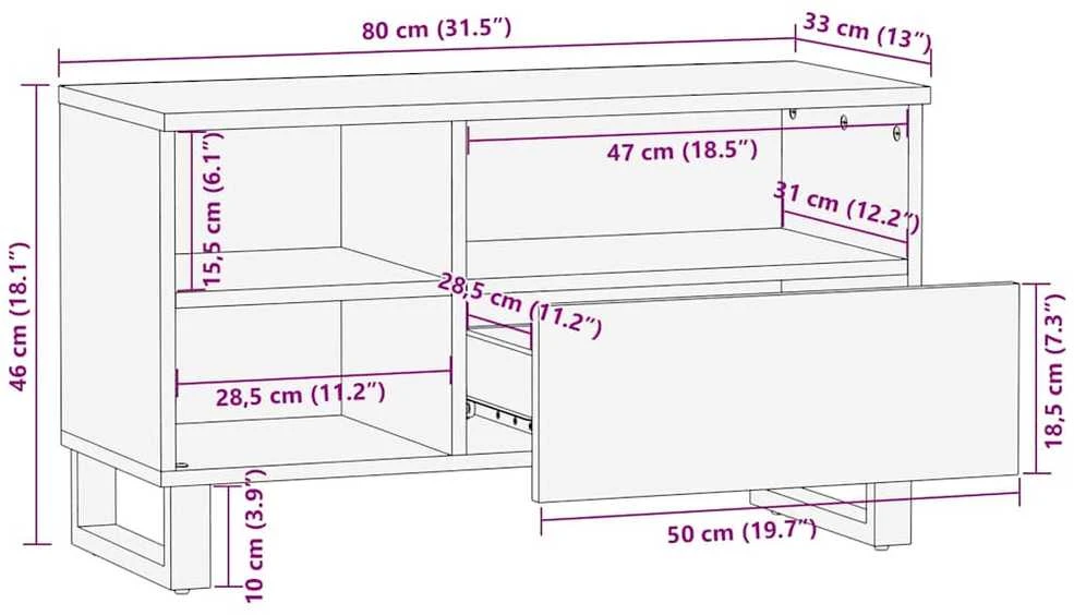 TV vienetai 80 x 33 x 46 cm Ruda Apdirbta mediena